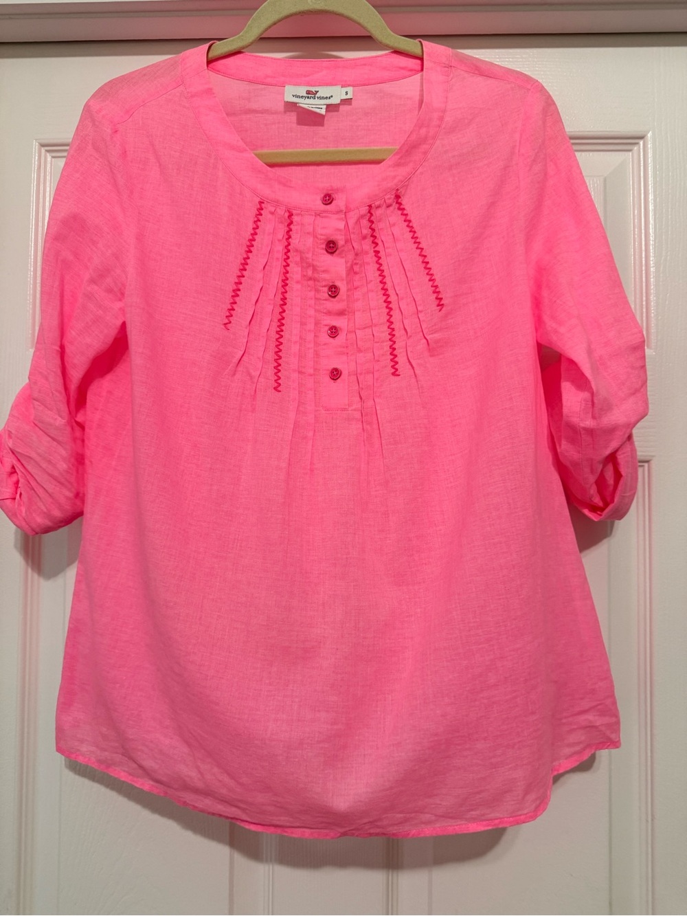 Vineyard Vines Neon Pink Pintuck Button-Front Tunic
